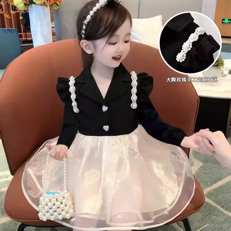 女童春秋季连衣裙2025新款儿童洋气公主甜美风长袖纱裙高级感裙子