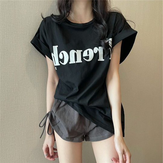 Ins Pure Want to 2025 New Summer Internet Celebrity Shoulder Short-sleeved T-shirt Loose Women's Top Slimming Base Women's T-shirt