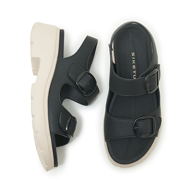 Sandal nữ quai ngang khóa kim loại đế xuồng cao gót 9 cm — màu đen, màu hồng, màu mơ chi tiết 34
