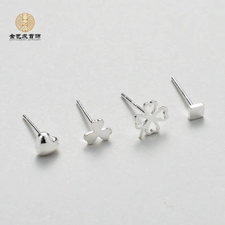 s925纯银新款四叶幸运草几何耳钉爱心耳饰简约耳钉耳饰品生日礼物