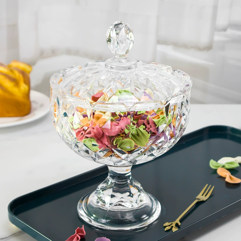 Европейская доступная роскошь: ретро-стеклянная банка для конфет с кристальным узором, серия сахарниц