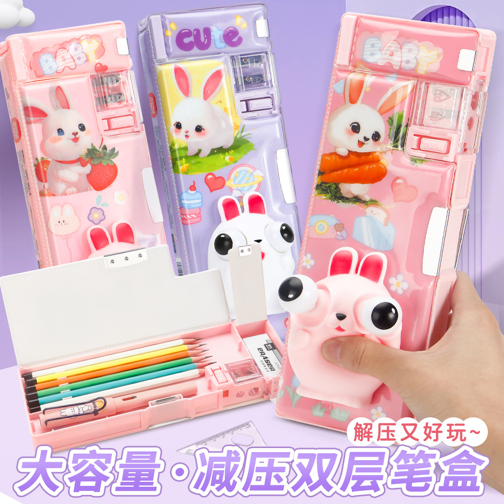 Caja de papelería de descompresión tridimensional 3D de dibujos animados para estudiantes Caja de lápices de plástico multifuncional Juguetes creativos Caja de lápices de papelería