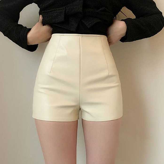 Black Stretch pu Leather Shorts Women's Spring and Autumn Spice Girl Small High Waist Slimming Loose Wide-Leg Leather Pants Black Stretch pu Leather Shorts Women's Spring and Autumn Spice Girl Small High Waist Slimming Loose Wide-Leg Leather Pants