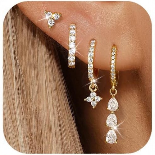 2025 European and American Cross-Border Fashion Zircon Flower Pendant Women's Earrings Copper Electroplating Exquisite and Elegant Earring Set
