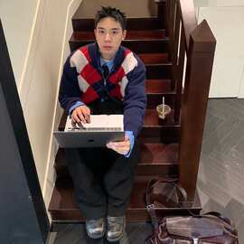 秋冬季百搭学院风宽松菱形格双拉链开衫毛衣慵懒风软糯高领毛衣外