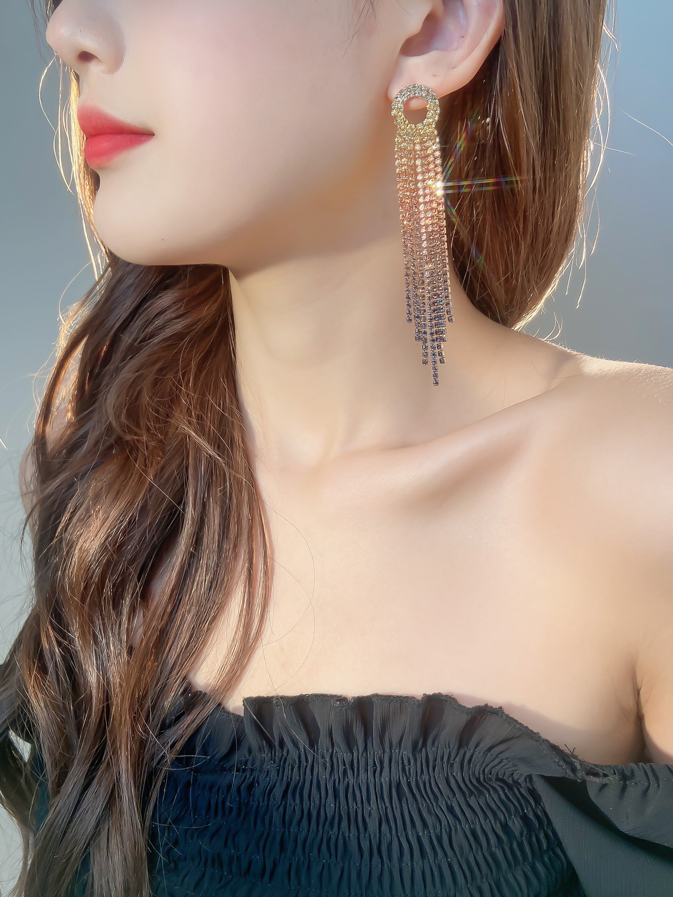 Glam Tassel Alloy Inlay Rhinestones Women's Drop Earrings display picture 2