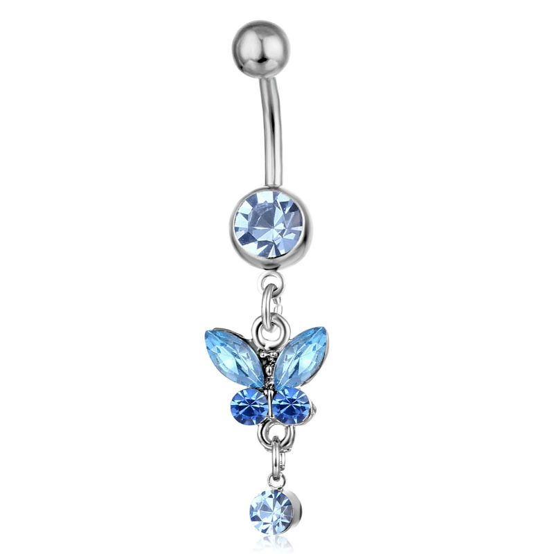 Belly Button Piercing Barbell, Surgical Steel, 5 mm Ring with 1.6×11 mm Curved Bar, Colored Stones