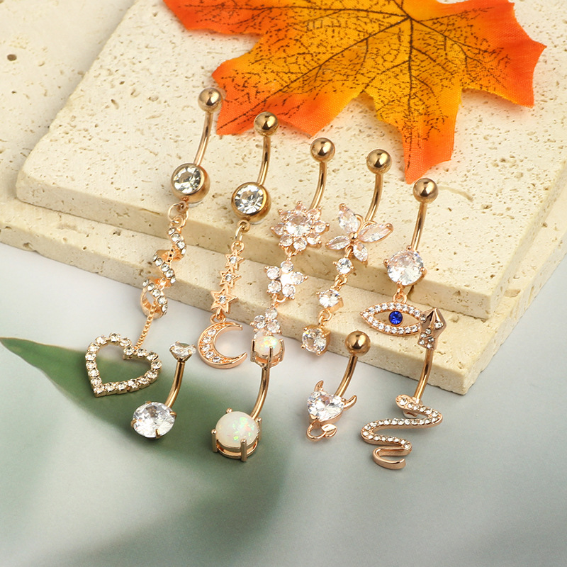 Rose Gold Belly Button Ring Set 9Pcs Stainless Steel Body Piercing Jewelry detail image 8