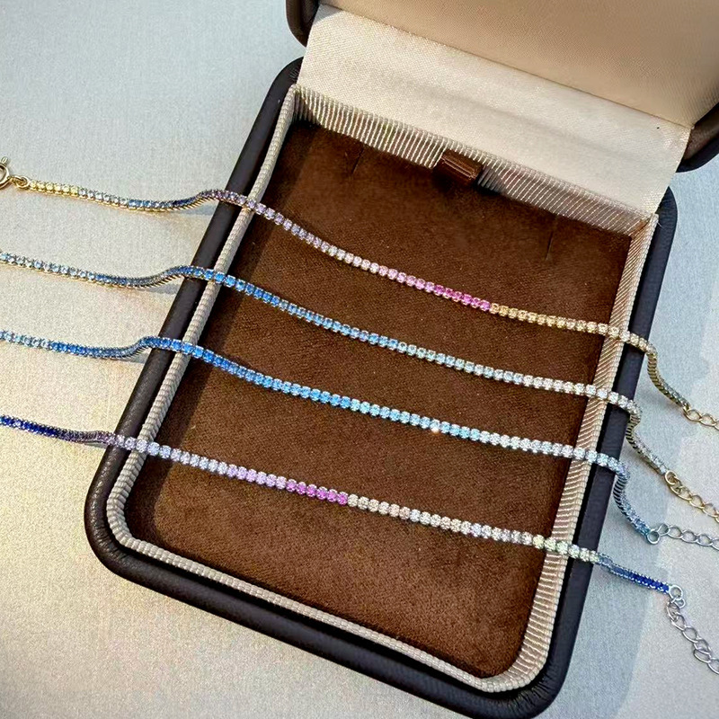 925 Sterling Silver Tennis Bracelet with Rainbow Gradient Zircon, Elegant and Versatile for Women, Stackable, Light Luxury Custom Design, Wholesale
