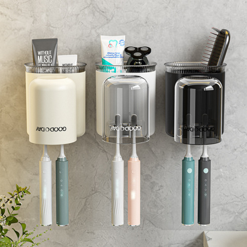 Cream Wind Toothbrush Cup Can Hold Toothbrush Single Cup Toothbrush Rack Transparent No Drill Storage Wall Mounted Toothbrush Stand