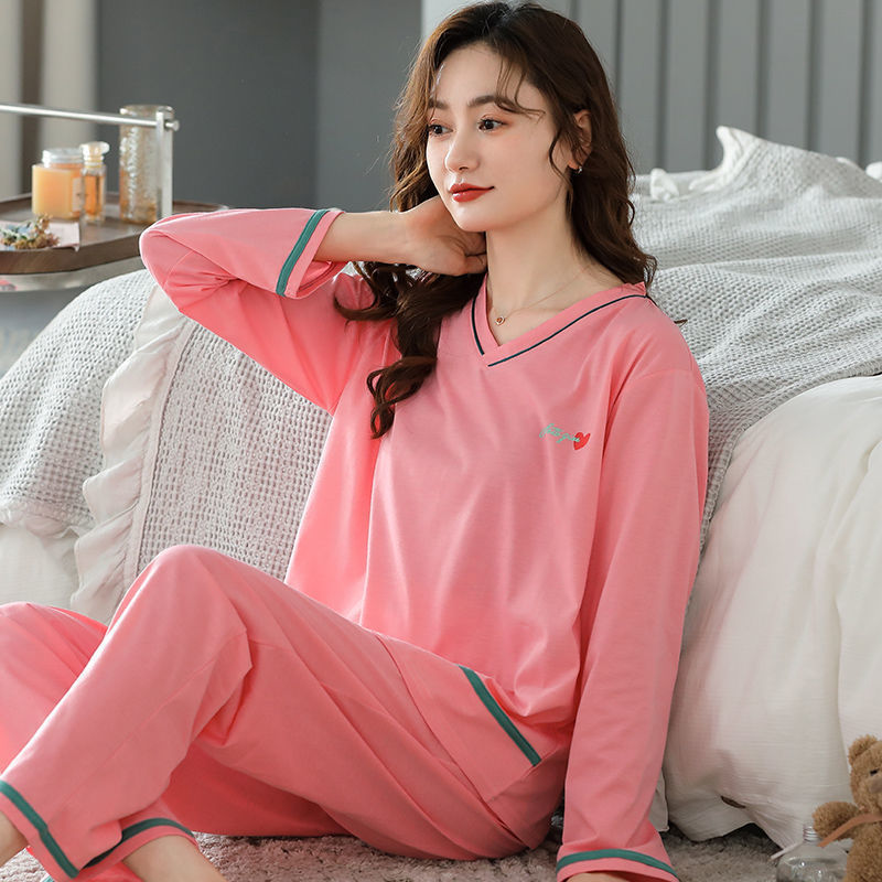 Pijamas traje de primavera/verano para mujer verano nuevo Algodón puro Primavera/otoño estudiante de algodón de manga larga estilo coreano ropa para el hogar suelta