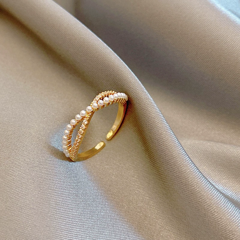 Cute fresh adjustable retro trend ring pearl, simple and elegant design, internet celebrity
