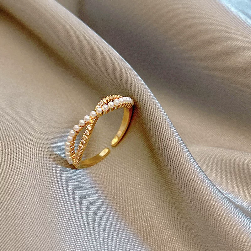 Cute fresh adjustable retro trend ring pearl, simple and elegant design, internet celebrity