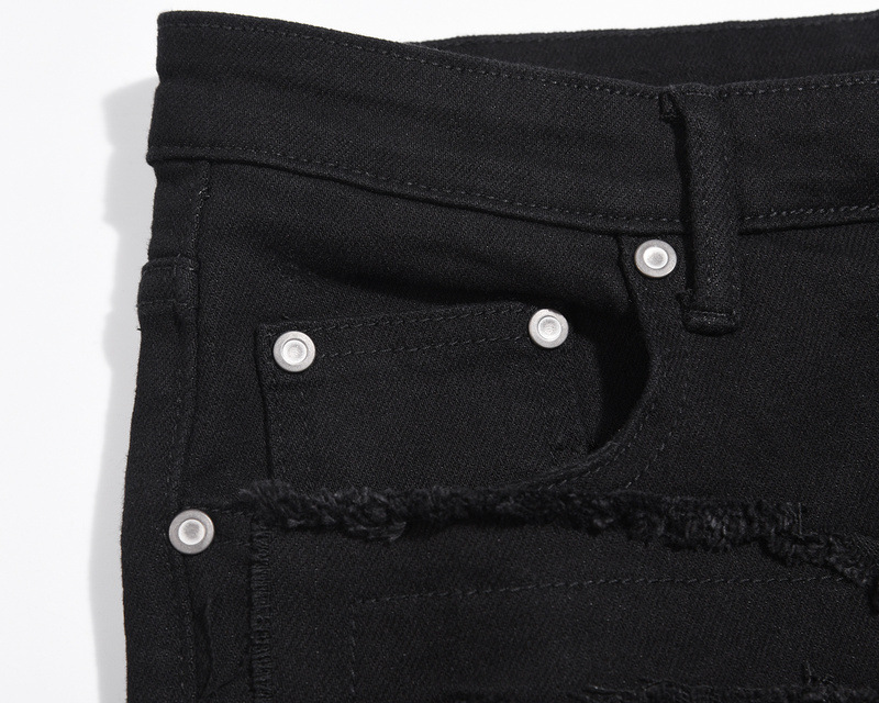 Men's Washed Distressed Ripped Black Jeans With Zipper Detail_voghion.com