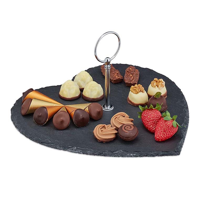 Estilo japonés y coreano Luz de lujo doble capa negro pizarra pastel soporte tarde té pastel placa occidental postre Placa de fruta Placa de oscilación