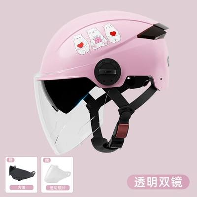 women all seasons autumn and winter Motosiklet dəbilqələri - one-size-fits-all-new-national-standard-3c-certified-category-a-pink-bear-transparent-double-mirror-guaranteed-security-and-travel-windproof