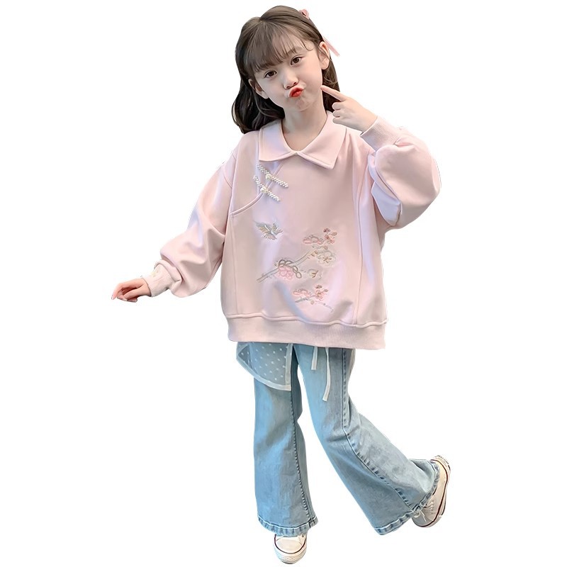 Kinderkleidung, Herbstoutfit für Mädchen, Hoodie 2024 Neuheit, großes Kinderrevers, modisches chinesisches Rosa_voghion.com
