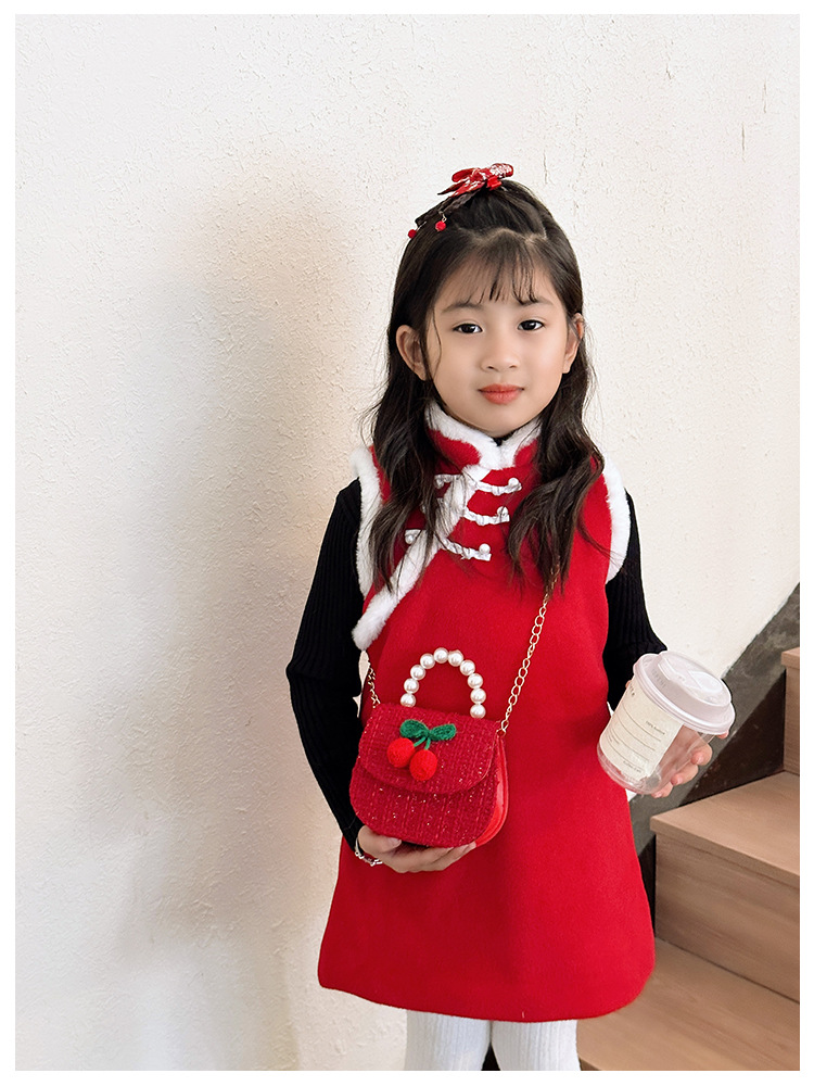 Women's Cotton And Linen Plaid Cherry Bow Knot Cute Beading Pearls Shell Flip Cover Crossbody Bag display picture 31