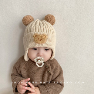 Baby Woolen Hat, Cute Bear Ear Protection Hat, Kidsren's Winter Thickeneded Warm Knitted Hat, Korean Style Infant Hat