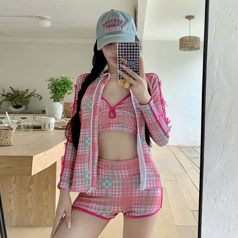 新款泳衣女高级感女孩显瘦保守分体遮肚三件套游泳温泉泳衣