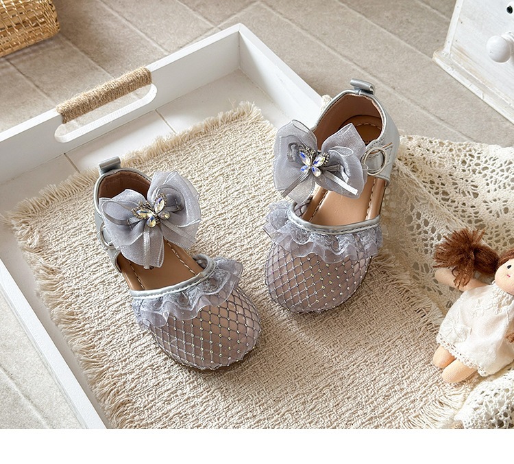 Sandali principessa argento per bambina stile coreano con fiocco_voghion.com