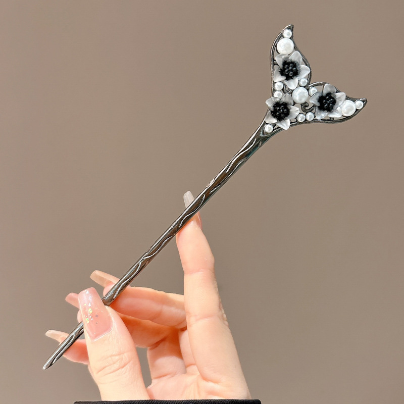 2 # pistola negra cola de pez flor clip de pelo de aproximadamente 16.3cm