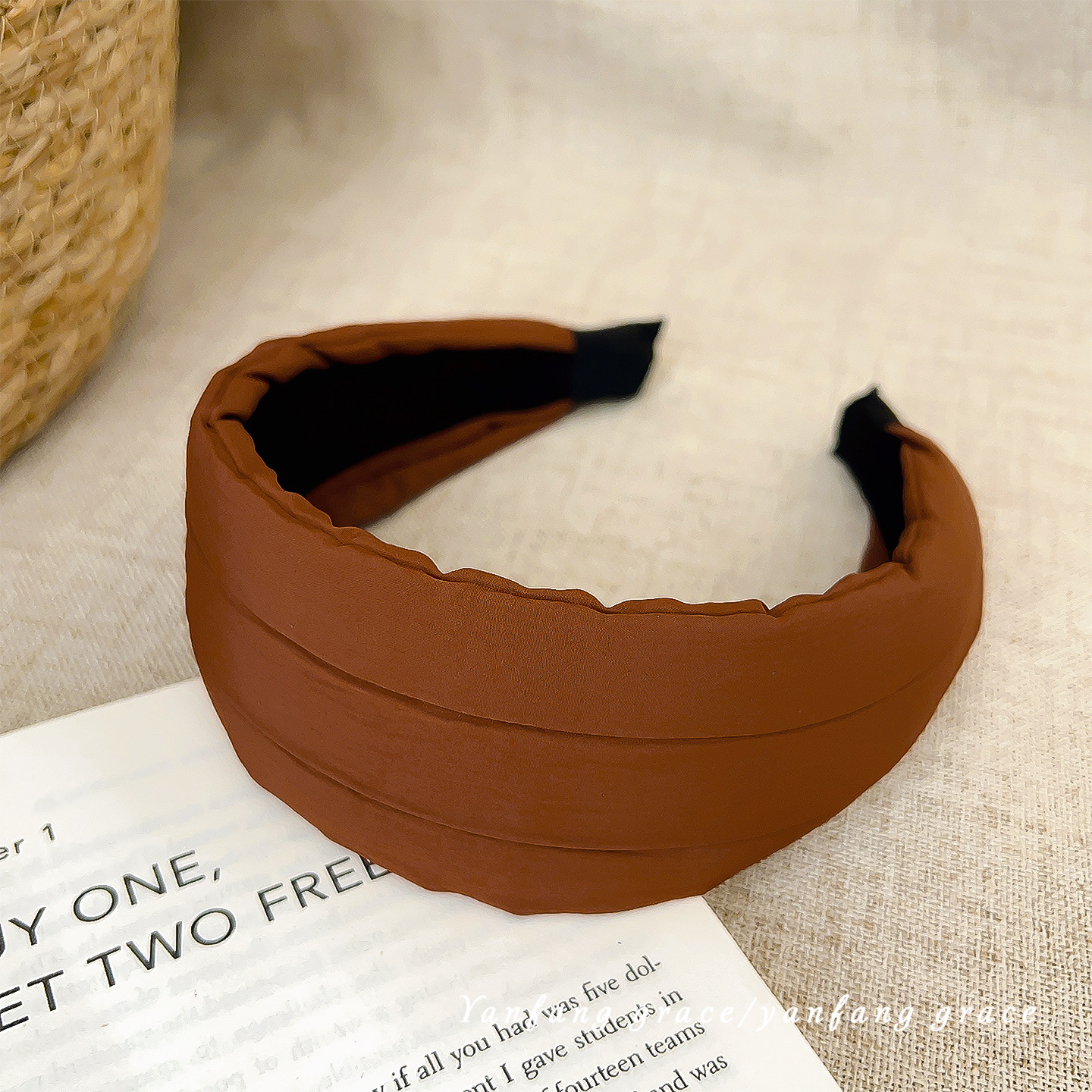 Orange wrinkled windbreaker fabric wide-brimmed headband