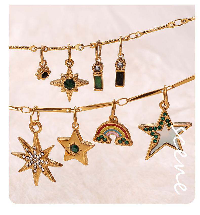 12.5mm, 13.4mm, 17.7mm Jewelry Making Size Real Gold Plated Plating Material 1 Piece 12.5mm 13.4mm 17.7mm 304 Stainless Steel Crystal Rhinestones PVD Coated Real Gold Plated Rainbow Star Lightning Polished Pendant DIY Ornament Accessories