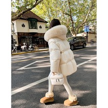 粉色大毛领羽绒棉服女中长款冬季爆款学生加厚面包服棉衣保暖棉袄