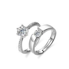 韓版鑽戒女六爪仿真鑽戒個性情侶戒指首飾風跨境鑲鑽活口開口婚戒