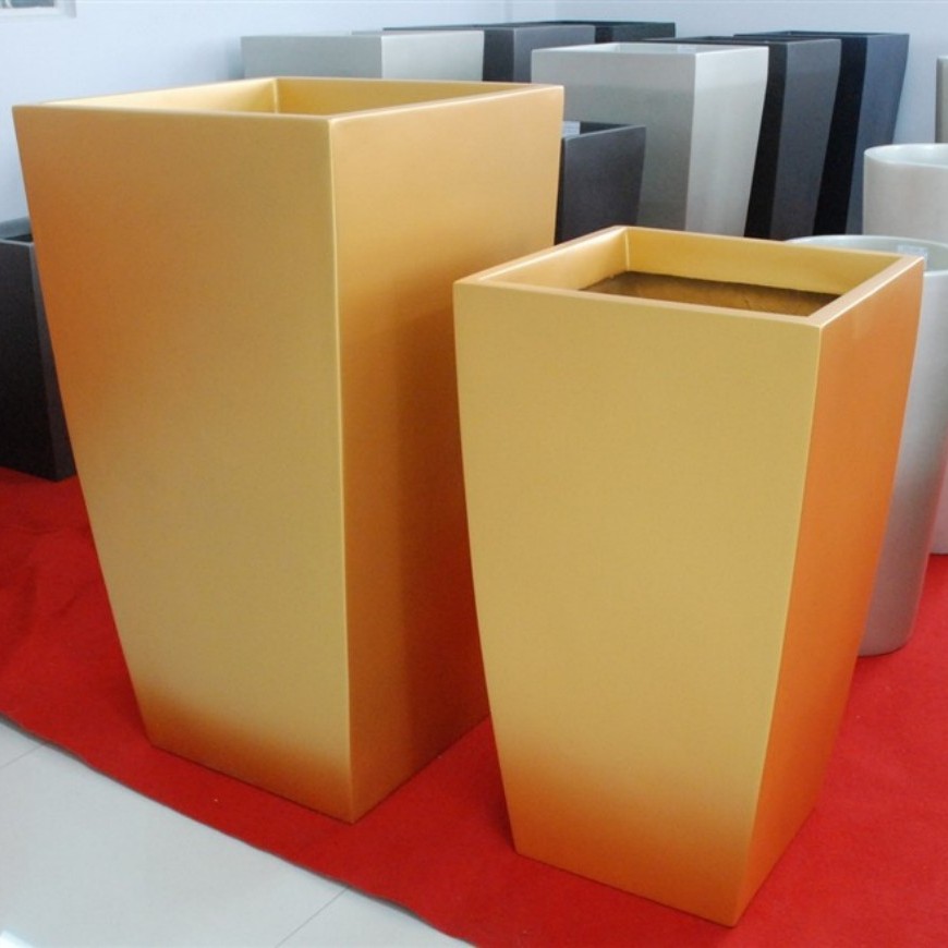 Interior y exterior FRP cuadrado vasijas de fibra de vidrio vasijas de fibra de vidrio vasijas de fibra de vidrio vasijas de flores comerciales