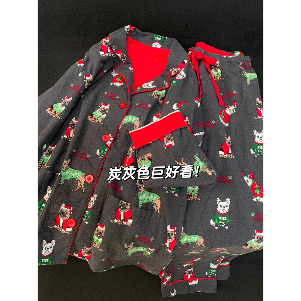 Puppy Printed Long-sleeved Pajamas Women's Spring and Autumn 2025 New High-end Sense Contrast Cardigan Trousers Home Clothes suit