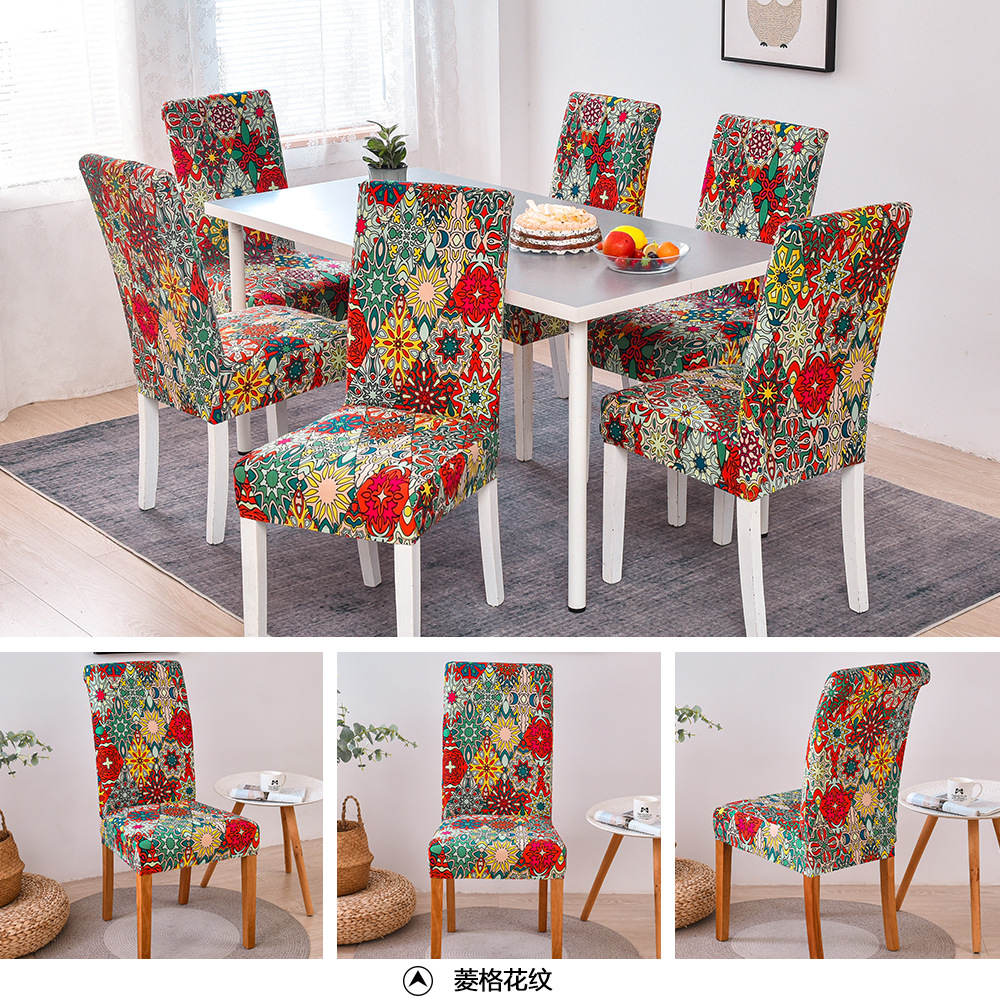 New Printed Four-Season Elastic Chair Cover Chair Cover Dining Table and Chair Cover One-Piece High Weight Fabric Chair Cover Office Computer