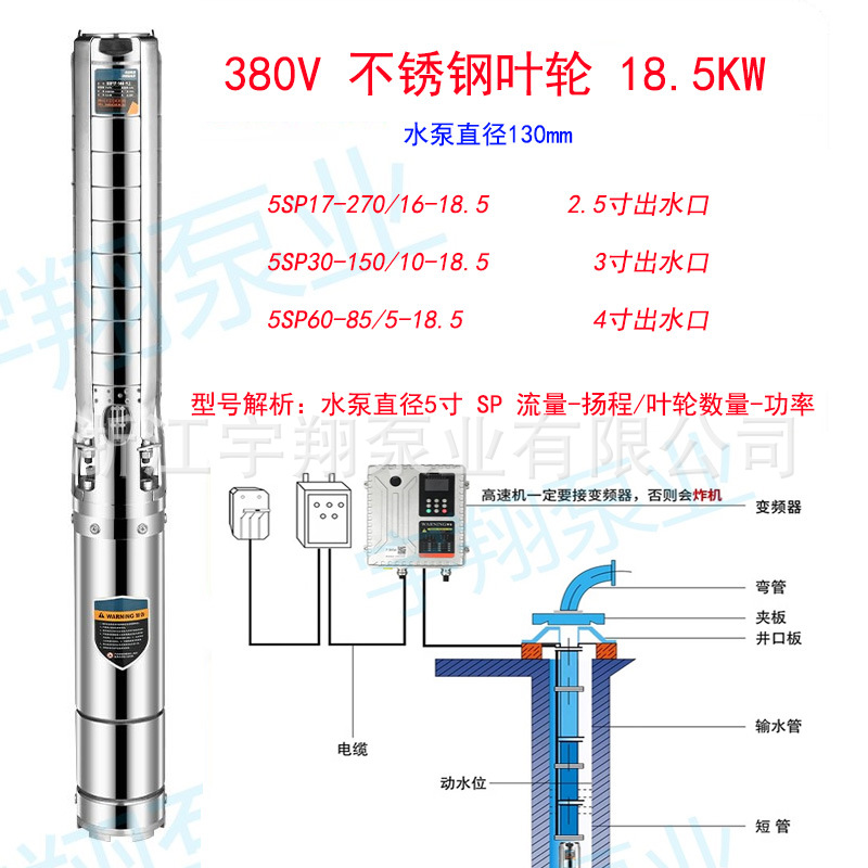 Bomba sumergible de imán permanente con frecuencia variable bomba de pozo profundo de alta velocidad bomba de agua profunda de alta elevación impulsor de acero inoxidable bomba de pozo profundo de alta velocidad trifásica