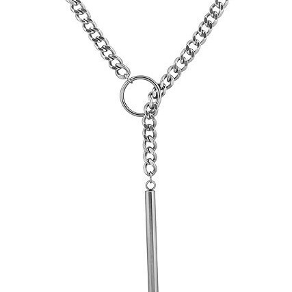 Stainless Steel Silver Lariat Chunky Chain Y Necklace, Gothic Emo Punk Rock Goth Women Christmas Beads Stainless Steel Silver Lariat Chunky Chain Y Necklace, Gothic Emo Punk Rock Goth Women Christmas Beads