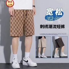 メンズ夏用ショートパンツ、アイスシルク速乾、トレンドブランド、ハンサム、ゆったりスポーツ、大きいパンツ、カジュアルなミドルパンツ