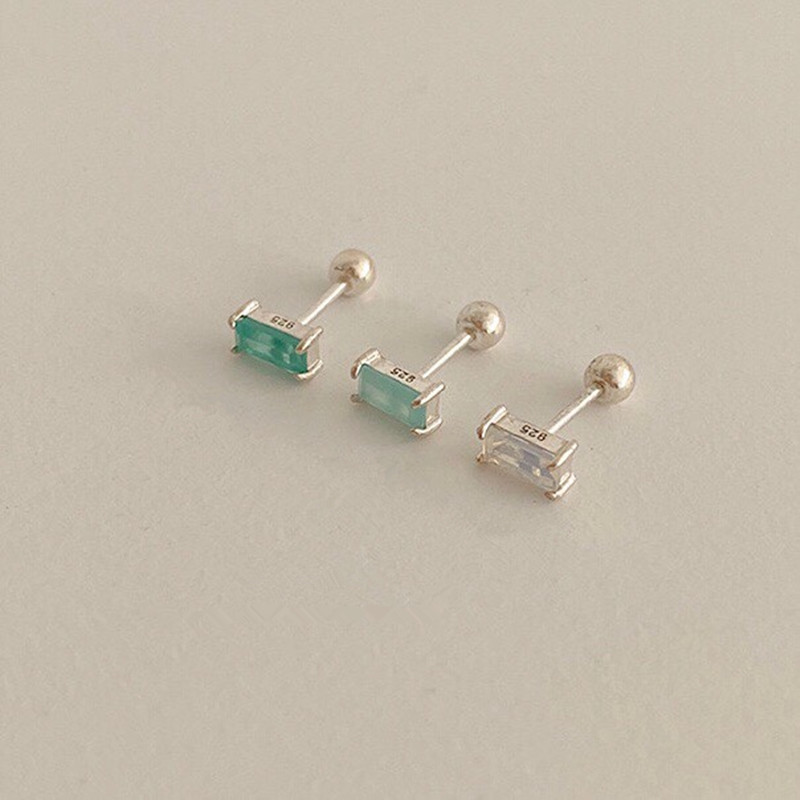 9g Weight Zircon Inlay Material Ear Studs Classification 1 Pair 925 Sterling Silver Zircon Square Ear Studs