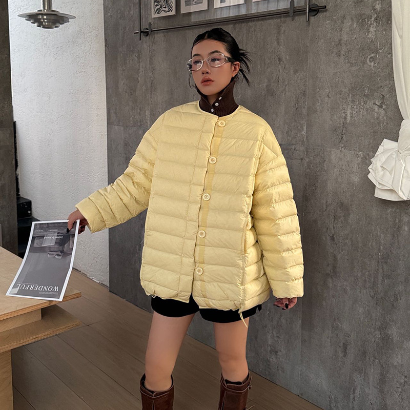 平湖霜林2025新款90白鸭绒轻薄圆领羽绒服女秋冬女装无领|undefined