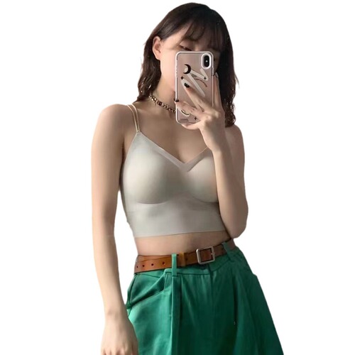 6029 Thick Cup Ice Silk Seamless Hollow Beauty Back Wrap Thin Straps Crossover Tube Top Women's Underwear with Mid-Length Vest Inside