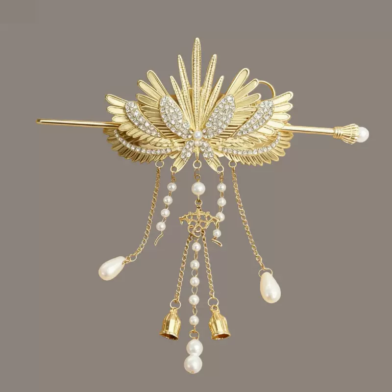古风翅膀珍珠流苏发簪高级感金属簪子新中式古雅发钗精致发饰步摇