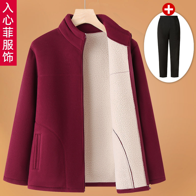 Middle-Aged and Elderly Women's Sweatshirts, Polar Fleece Jackets, Mothers' Winter Clothes, Fleece Grandma's Spring & Fall Fleece Clothes, Women's Tops