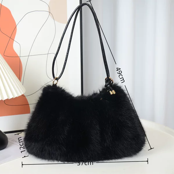 2025 New Large-Capacity Women's Shoulder Bag, Fashionable and Stylish Plush Underarm Bag, Crossbody Commuter Fur Bag, Light Luxury