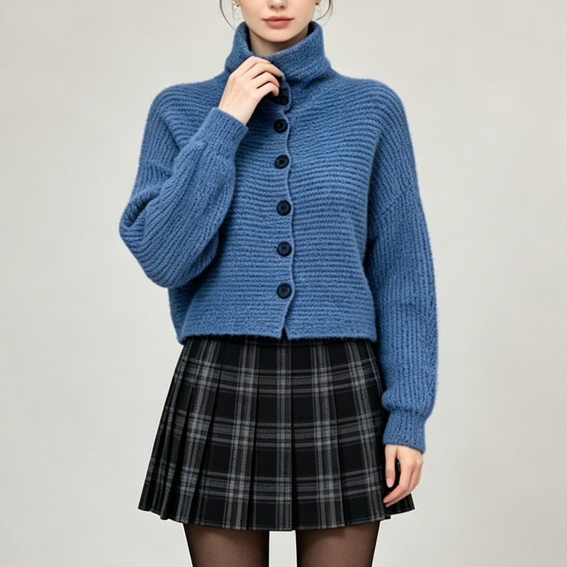 Casual retro high-neck long-sleeve knitted cardigan for women, 2026 autumn and winter new Korean style top for women Casual retro high-neck long-sleeve knitted cardigan for women, 2026 autumn and winter new Korean style top for women