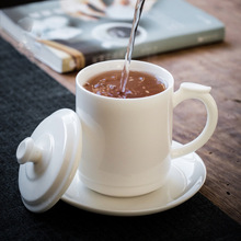 德化羊脂玉白瓷水杯陶瓷家用办公杯个人杯带盖茶杯泡茶杯会议杯子
