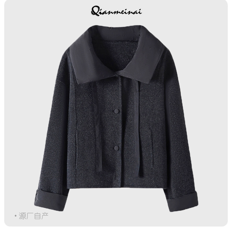 Fashionable Elegant down Splicing Design Woolen Outwear for Women 2025 Autumn and Winter New Double-Sided Cashmere Outwear