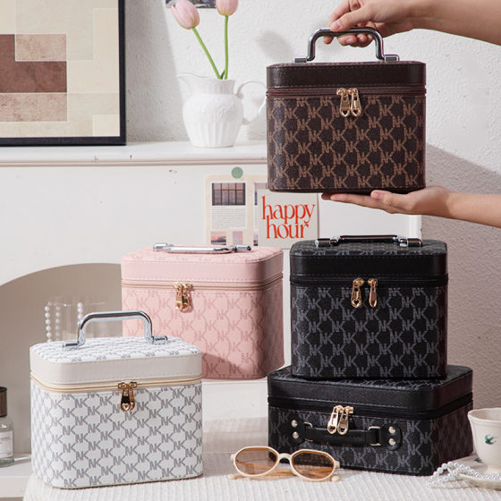 High-looking portable cosmetic case large capacity PU leather waterproof lightweight portable cosmetic storage bag factory wholesale