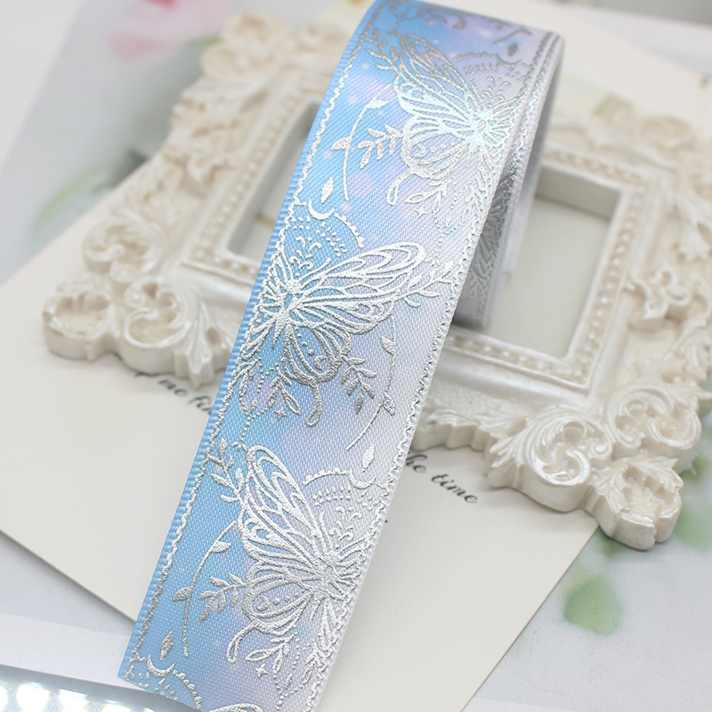 2.5CM 넓은 뜨거운 실버 나비 리본 DIY 수제 YUM 지원 스틱 장식 활 소재