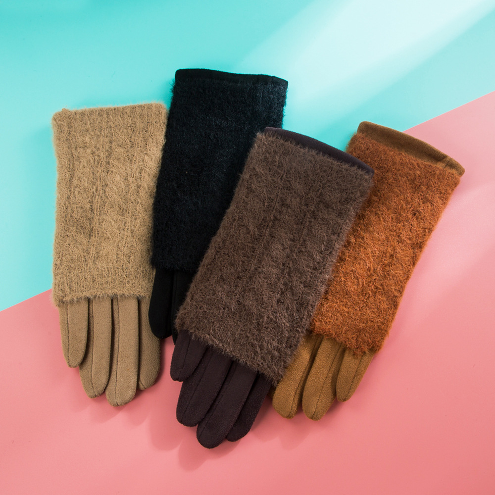 121g Weight New Gloves Winter Korean Version Of Simple Riding Gloves Plush Warm And Cold-proof Finger Touch Screen Gloves