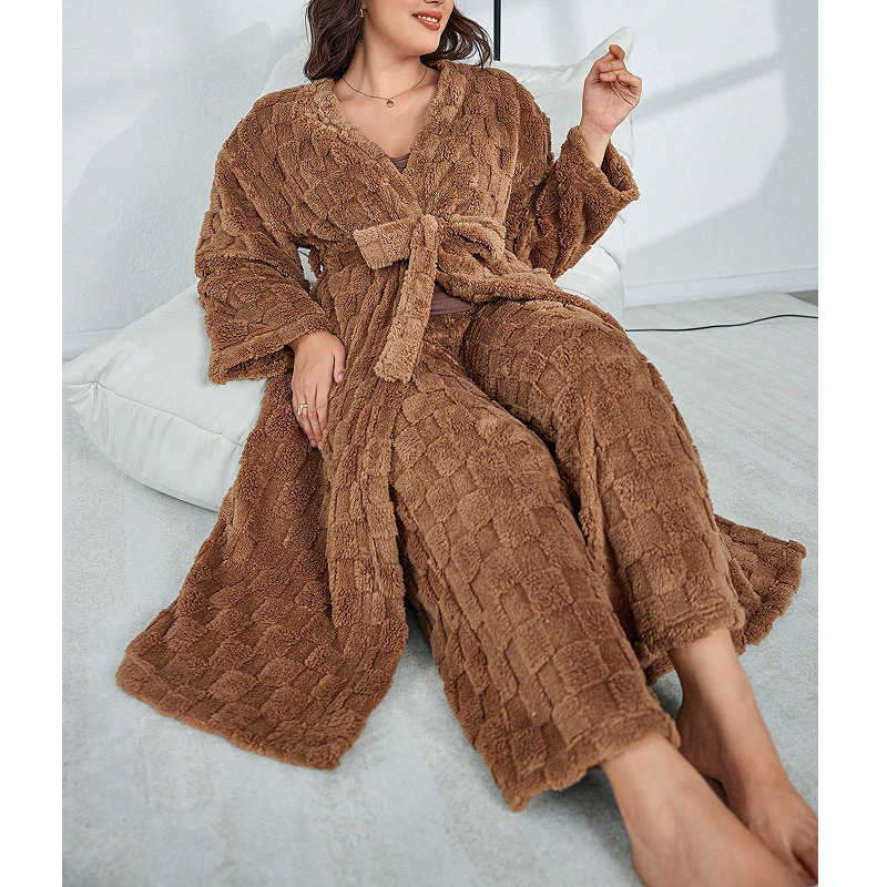 GraceChic GraceChic Cross-Border Fluffy Plus Size Women's Three-Piece Pajamas Set Autumn Winter New European And American Style Sexy_voghion.com