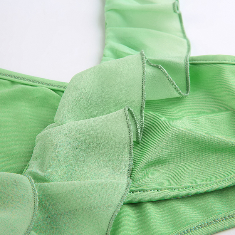 solid color Irregular ruffled crop top high waist skirt two-piece set NSKAJ135403